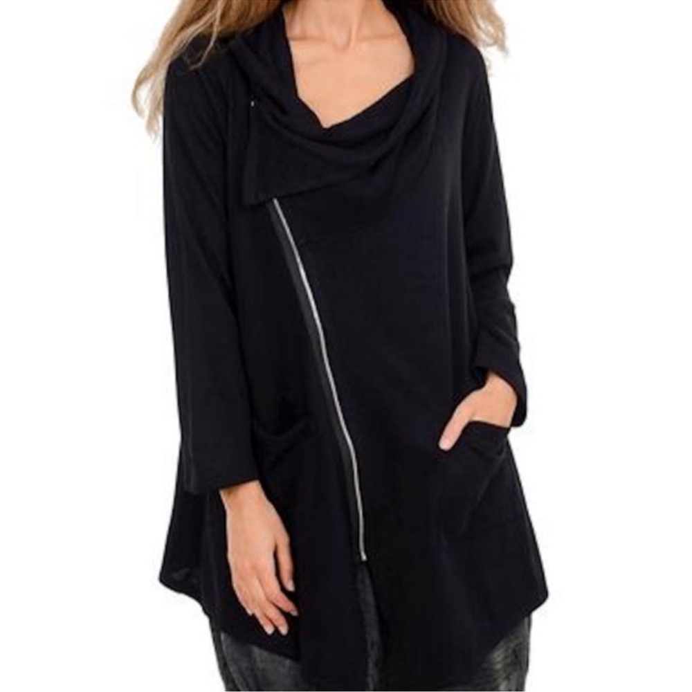 Comfy USA Megan zip-up black cardigan jacket sweater Medium